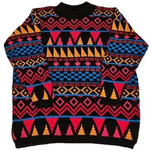 Black Multicolor Geometric Knit Sweater - Men